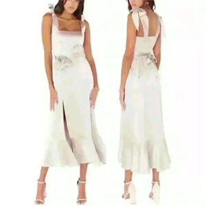 Show Me Your Mumu Claire Midi Dress Light Grey Gray Chiffon Wedding Size XS